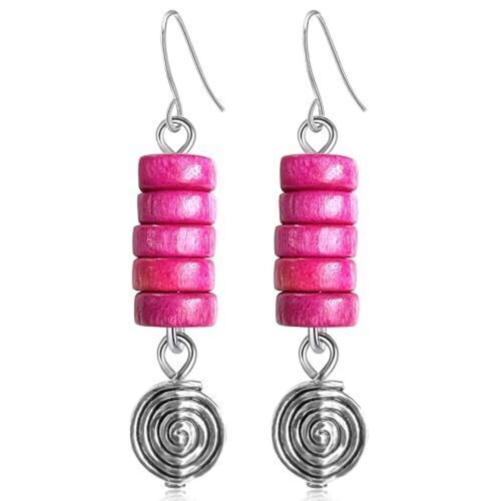 4382 Bohemian Vintage Silver Spiral Disc Dangle Drop Earrings Handmade